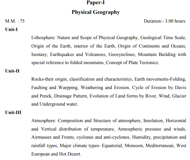 BA 1st year geography syllabus in Hindi pdf