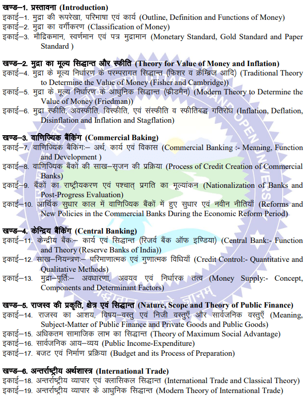 BA 3rd Year Economics Syllabus in Hindi PDF
