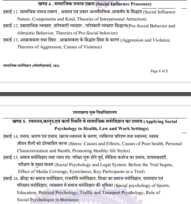 BA 2nd Year Psychology Syllabus in Hindi
