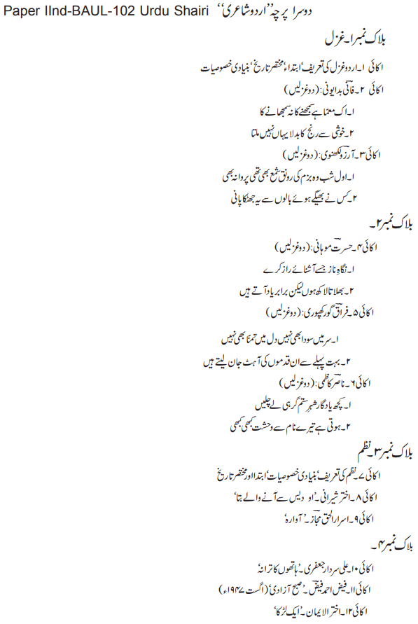 BA 1st Year Urdu Syllabus PDF Download