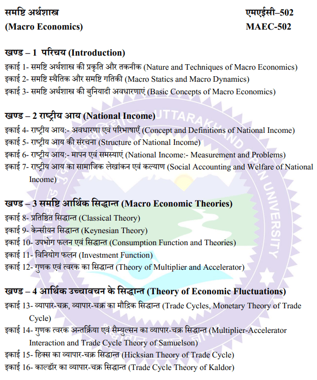 MA Previous Economics Syllabus in Hindi PDF