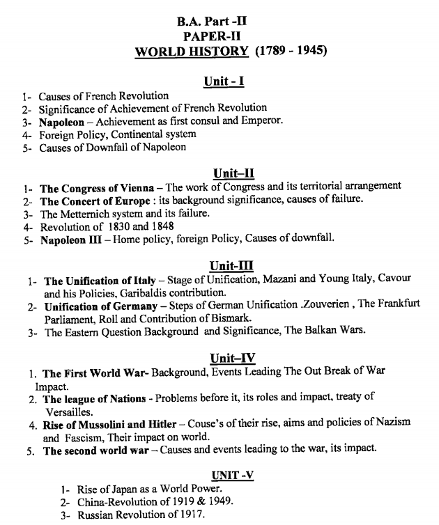 BA 2nd Year History Syllabus 2022 PDF In Hindi + English Free Download