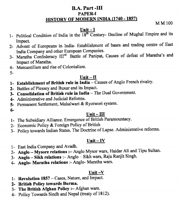 BA 3rd Year History Syllabus 2022 PDF In Hindi & English Download